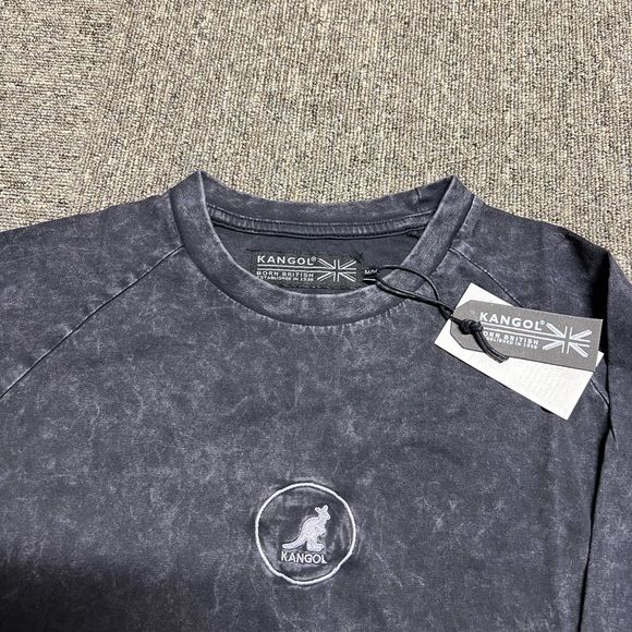 Kangol Black Acid Wash Long-Sleeve Cotton T-Shirt w/Logo Size Medium - Picture 2 of 3